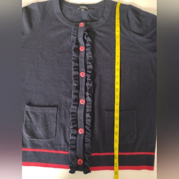 Talbots Cotton Cashmere Nautical Ruffle Cardigan Navy Blue Red Coastal Size 1X - Picture 13 of 14